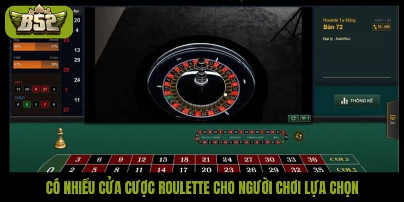 Có nhiều cửa cược Roulette cho người chơi lựa chọn