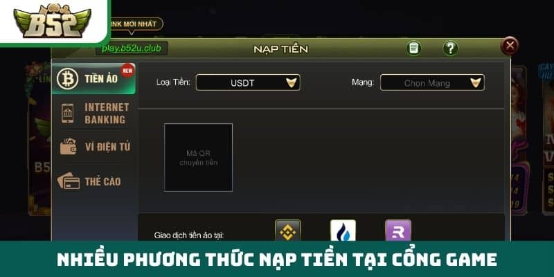 Nhiều phương thức nạp tiền tại cổng game